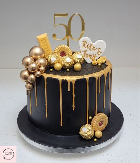 Black And Gold Theme Cake, Chocolate Anniversary Cake, Anniversary Cake Designs, 50th Wedding Anniversary Cakes, Black And Gold Theme, 50th Anniversary Cakes, Wedding Anniversary Cakes, Wedding Anniversary Cake, Cute Birthday Cakes