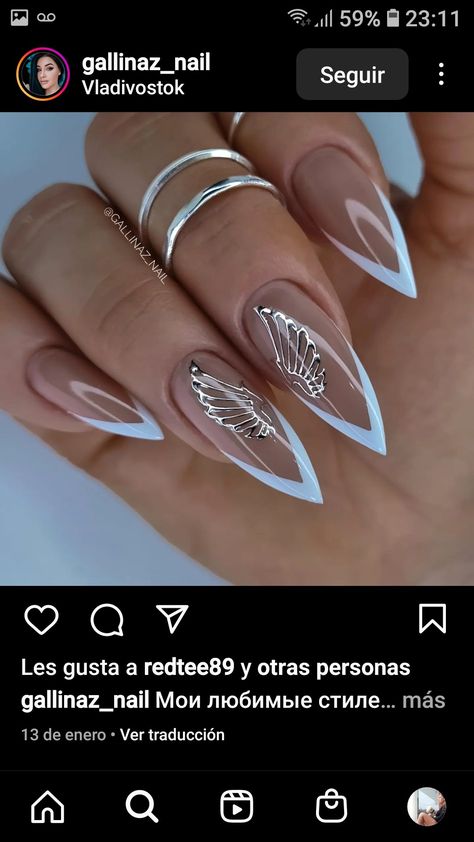 Angel Nail Art Design, Angel Wings Nails Designs, White Witchy Nails, Black Angel Nails, Angel Wing Nail Design, Angel Wing Nails, Apres Gel X Nails Design, Angel Nails Designs, Angel Nail Art