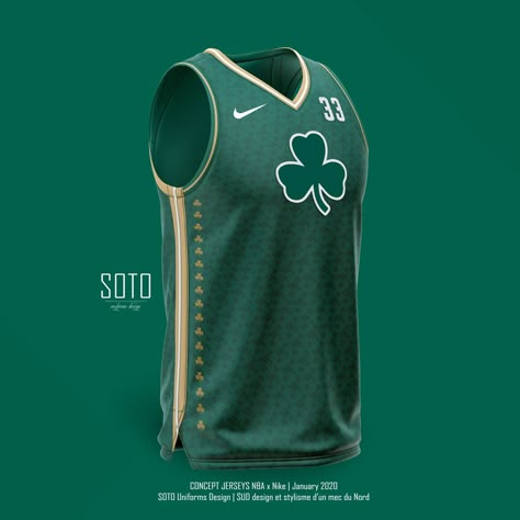 NBA City Edition - BOSTON CELTICS - concept by SOTO on Behance Boston Celtics Jersey Design, Sleeveless Jersey Design, Green Jersey Design Basketball, Boston Jersey, Cool Basketball Jerseys, Boston Celtics Jersey, Basketball Jersey Design, Jersey Basket, Concept Jersey