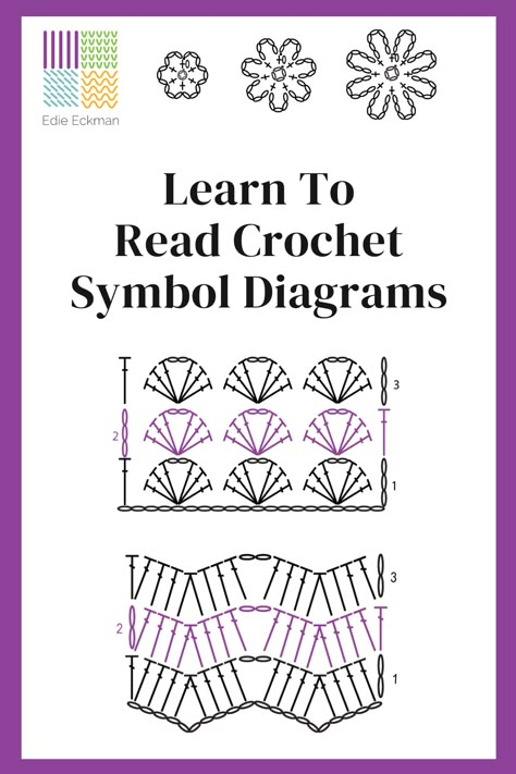 Crochet symbol diagrams open up a new world of patterns for you! Learn how to read crochet charts with this free resource. How To Read Crochet Diagrams Symbols, Read Crochet Diagram, Reading Crochet Charts, How To Read Crochet Charts, How To Read A Crochet Chart, How To Read A Crochet Diagram, Crochet Diagrams Free Charts, Crochet Pattern Reading, Crochet Pattern Diagram Charts