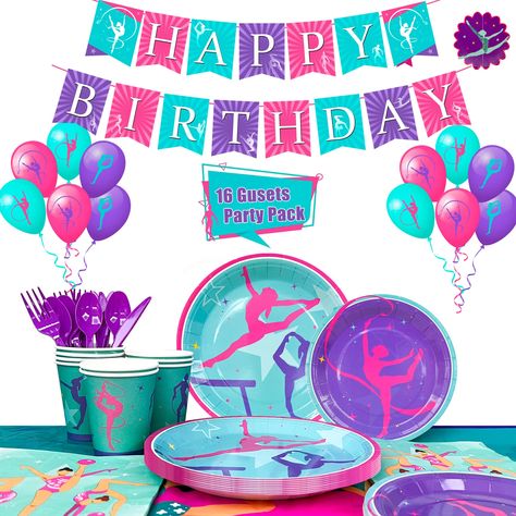 PRICES MAY VARY. 🤸Gymnastics Birthday Decorations Set🤸Gymnastics themed birthday party supplies include 12 gymnastics birthday party balloons,16 7" gymnastics birthday plates,16 9" gymnastics birthday party plates,1 gymnastics party banner,1 gymnastics birthday party tablecloth etc gymnastics flag party decorations. 🤸Vivid Color Design🤸Gymnastics theme party decorations are designed with various classic gymnastics patterns, featuring purple and teal gymnast silhouettes, highlighting the part Gymnastics Birthday Decorations, Gymnastics Birthday Party Decorations, Gymnastics Party Decorations, Gymnastics Theme Party, Gymnastics Theme Birthday Party, Decorations For Birthday Party, Gymnastics Birthday Party, Cheerleading Party, Gymnast Birthday Party