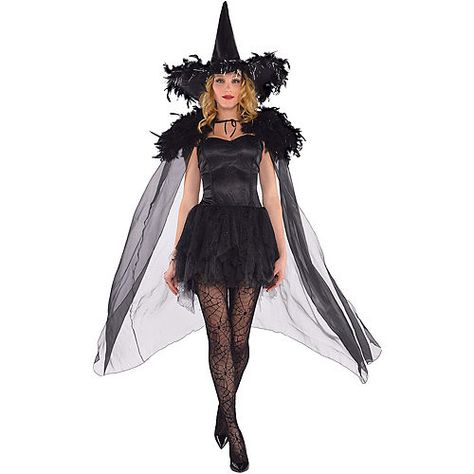 Adult Feather Witch Cape All Black Costumes, Witch Cape, Halloween Uk, Black Dress Halloween Costume, Good Witch Halloween, Party City Costumes, Witch Costumes, Witch Halloween Costume, Black Costume