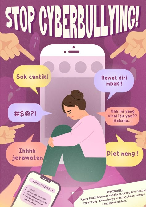 Poster Bully Indonesia, Poster About Cyberbullying, Stop Cyberbullying Poster, Poster Cyberbullying, Cyberbullying Poster Design, Poster Tentang Bully, Cyberbullying Poster, Poster Bully, Poster Art Ideas