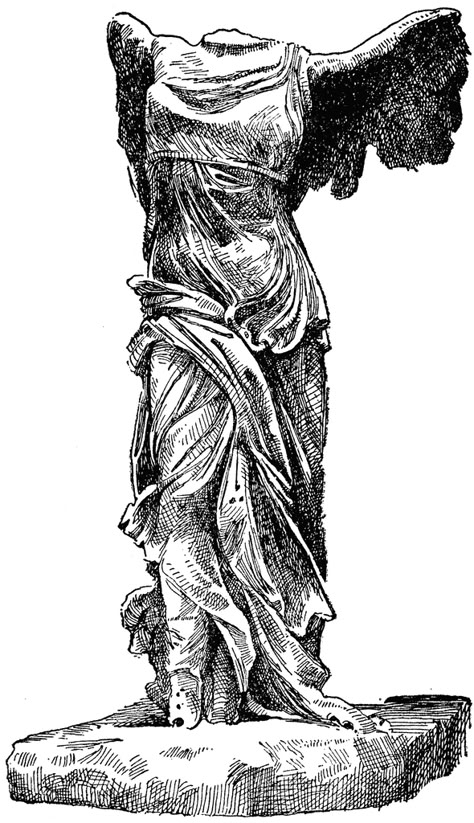 Victory Tattoo, Winged Victory Of Samothrace, Winged Victory, Statue Tattoo, Black And White Art Drawing, Greek Tattoos, Engraving Illustration, Marble Sculpture, Greek Art