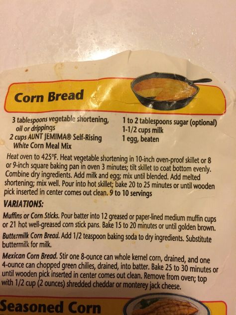 Aunt Jemima Cornbread Self Rising Cornbread Recipe, Cornmeal Mix Cornbread, Cornbread Using Self Rising Cornmeal, Cornbread Recipe Using Self Rising Cornmeal, Aunt Jemima Cornbread Recipe, Aunt Jemima Cornbread Dressing Recipe, Aunt Jamina Cornbread, Nora Cooks Cornbread, Grandmother's Buttermilk Cornbread