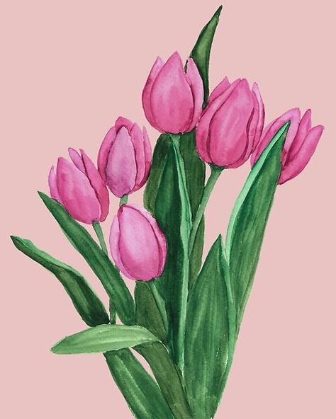 Tulip Drawing, Easter Drawings, Tulip Painting, Tulips Art, Watercolor Tulips, 수채화 그림, Botanical Painting, Pink Tulips, Watercolor Inspiration