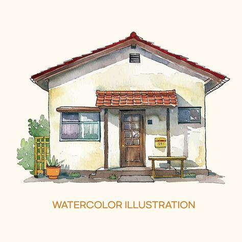 A drawing of a house with a yellow sign ... | Premium Vector #Freepik #vector #illustrations #watercolor #watercolor-illustration #watercolor-art Drawing Of A House, Watercolor House, Yellow Sign, House Illustration, Illustration Watercolor, House Art, Vector Illustrations, A Drawing, Watercolor Illustration