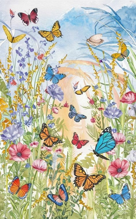 Park Drawing, Butterfly Park, Nature Collage, Summer Illustration, Garden Decor Projects, Butterfly Wallpaper, Painting Crafts, Aesthetic Art, Scrapbook Paper