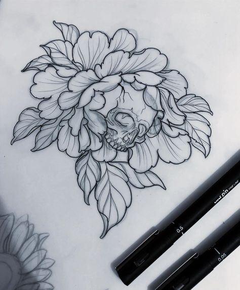 Out of Step Books & Gallery on Instagram: “Check out this fantastic #peony #skull #tattoo #design that @adear_tattoo recently created! Be sure to visit Aaron's page for lots of…” Fairy Tattoo Designs, Peonies Tattoo, Tattoo Portfolio, Fairy Tattoo, Skull Tattoo Design, Pattern Tattoo, Flower Tattoo Designs, Nature Tattoos, Skull Tattoos