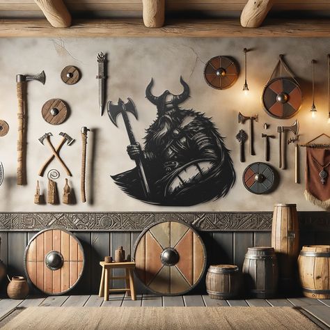 Viking Aesthetic Bedroom, Viking Room Aesthetic, Viking Inspired Bedroom, Viking Bedroom Ideas, Viking Inspired Home, Viking Decorations, Viking Interior Design, Viking House Interiors, Viking Decor Interior Design