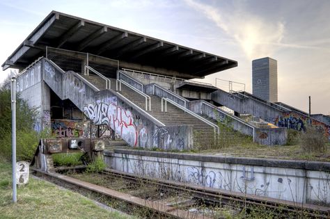 1972 Munich - Olympic Stadium Train Station Haunted Images, Abandoned Train Station, Abandoned Hotels, Haunting Photos, Olympic Village, Abandoned Train, Train Stations, Abandoned House, Abandoned Buildings