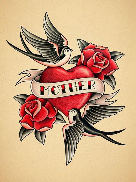 Mother Love Tattoo, Skull Butterfly Tattoo, Tattoo Mom, Kunst Tattoos, Rock N Roll Art, Theme Tattoo, Old School Tattoos, Mother Tattoos, Tattoo Now