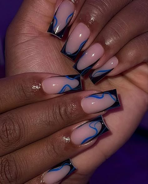 Unusual Nail Designs, Trending Nail Colors, Nail Colors And Designs, Winter Nail Art Designs, Black French Tip, Cartoons Movies, Colored Acrylic Nails, Girly Acrylic Nails, French Tip Acrylic Nails