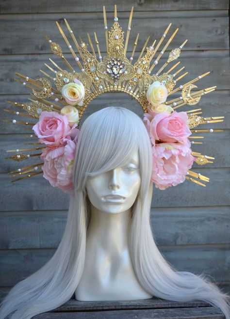 Sunburst Crown, Halo Headpiece, Costume Carnaval, Gothic Crown, Headpiece Diy, Floral Halo, Headpiece Jewelry, Zip Ties, Gold Halo