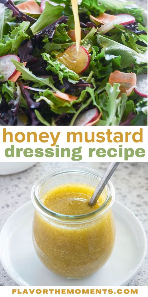 This Honey Mustard Dressing Recipe is guaranteed to make your salads next level! It's sweet, tangy and bursting with fresh flavor, and it comes together in 5 minutes! #easyrecipe #dressing #saladdressing Homage Salad Dressing, Honey Mustard Vinaigrette Dressing, Honey Vinegrette Salad Dressing, Healthy Dressings For Salads, Honey Mustard Dressing Recipe, Mustard Dressing Recipe, Salad Dressing Recipes Vinaigrette, Tomato Sauces, Honey Mustard Salad Dressing