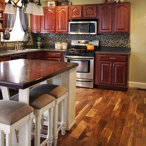 Interior Decorators Love Acacia Wood Floors | Hardwood Bargains Eucalyptus Flooring, Acacia Flooring, Click Lock Flooring, Acacia Hardwood Flooring, Acacia Wood Flooring, Kitchen Redesign, Granite Counters, Hard Wood, Hardwood Flooring