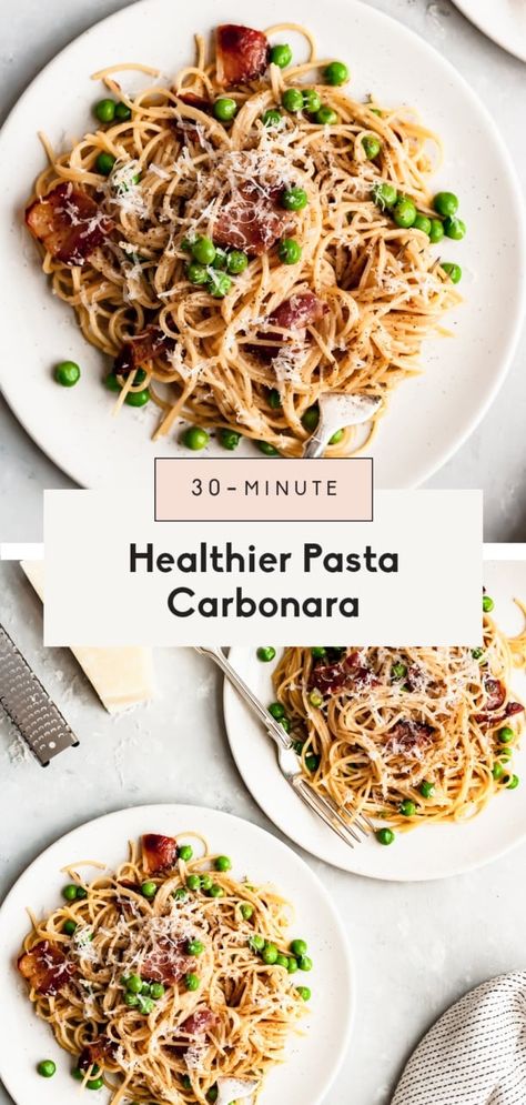 Healthy Pasta Carbonara, Healthy Carbonara, Carbonara Recipes, Pasta Carbonara Recipe, Traditional Pasta, Ambitious Kitchen, Bacon Appetizers, Carbonara Recipe, Pasta Carbonara