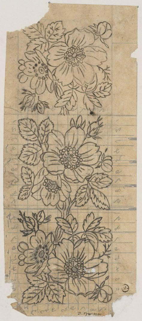 J.D. Cornuaud. Design for a silk textile, French, c.1860. Pencil and watercolour. Embroidery Patterns Vintage Flowers, Dress Embroidery Designs, Beauty Boost, Fabric Paint Designs, Ornamental Tattoo, Power Of Makeup, Border Embroidery Designs, Textile Pattern Design, Border Embroidery