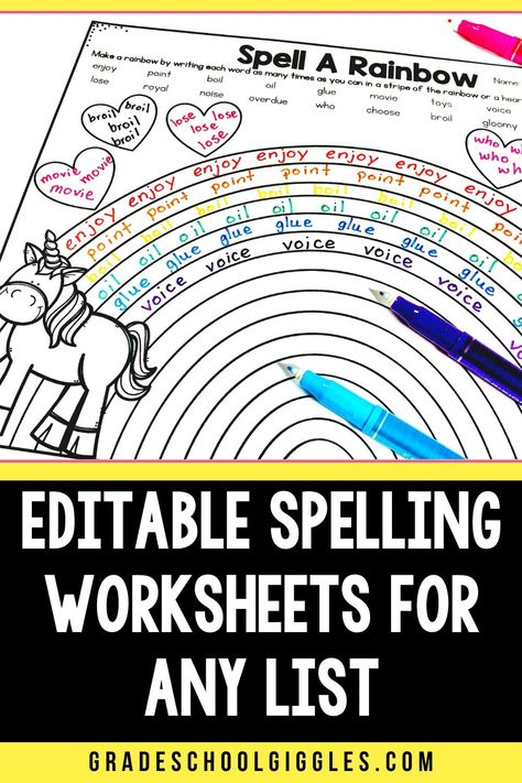 Are you looking for a fun and engaging way to help your child with their spelling? Then check out Grade School Giggles - Love Your Lessons Love Your Life. This website offers a variety of spelling practice worksheets and activities that your child is sure to love. And best of all, the worksheets are editable, so you can tailor them to your child's specific needs. Spelling can be fun! With these engaging spelling practice worksheets, your children will love practicing their spelling words. Fun Way To Practice Spelling Words, Second Grade Spelling Activities, Kids Spelling Practice, Make Spelling Words Fun, Editable Spelling Worksheets, Fun Ways To Teach Spelling Words, Fun Ways To Practice Spelling Words 1st Grade, Spelling Activities 4th Grade, Spelling Word Practice 1st Grade