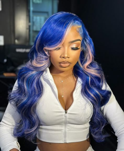 Blue Lace Wig, Wig Grey, Blue Lace Front Wig, Baddie Hair, High Fashion Hair, Blue Hair Color, Natural Hair Bun Styles, Frontal Wig Hairstyles, Hairstyles Wigs