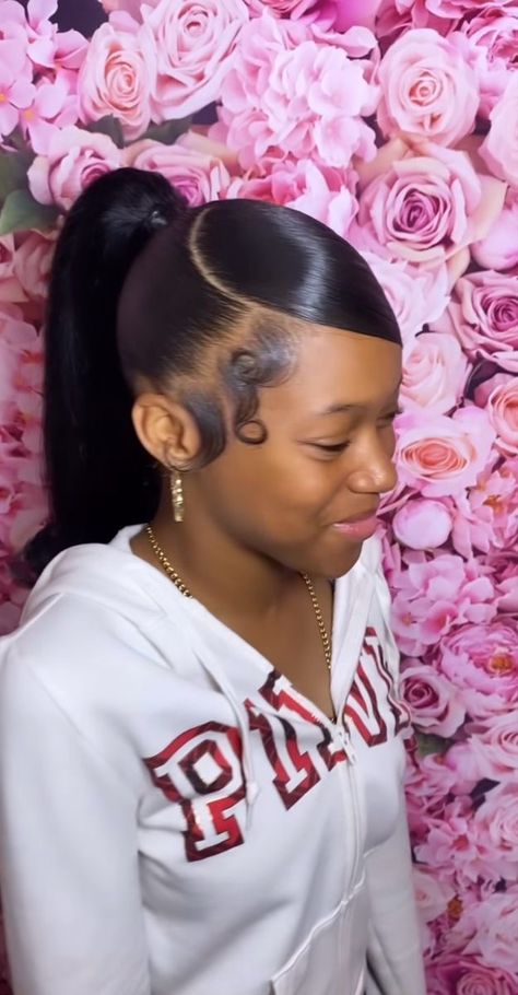 Hairstyles For Black Middle Schoolers, Kid Graduation Hairstyles Black, Cute Simple Hairstyles With Weave, Hair Styles For 13th Birthday, Black Hairstyles For Graduation, Kids Weave Ponytail, Kids Graduation Hairstyles Black, Back To School Hairstyles Ponytail, Birthday Hairstyles 13