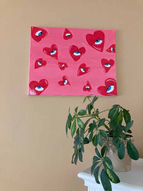 Cdg Heart Painting Canvas, Small Canvas Art Heart, I Love You Painting, Paiting Aesthetic Easy, Paint Marker Art Canvases, Paiting Aesthetic Ideas Easy, Heart Shaped Canvas Painting Ideas, Valentines Painting Ideas Canvases, Wall Art Diy Canvas