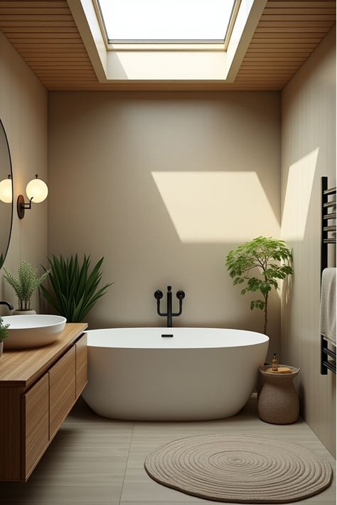 Biophilic design in small master bathroom Biophilic Bathroom Design, Biophilic Bathroom, Contemporary Dining Room Furniture, Outdoor Living Deck, Funky Wallpaper, Compact Bathroom, Luxury Tile, Residential Development, Bathroom Remodel Ideas