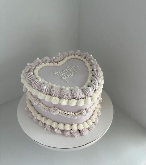 Twenty-fine 🤍💜 • • • • • • #heartcake #vintagecake #vintageheartcake #piping #smallbusiness #lambethcake #pinterest Twenty Something Cake, Twenty Fine Cakes, Twenty Fine, Birthday Inspo, Vintage Cake, Beautiful Cakes, Piping, Cake Decorating, Cake