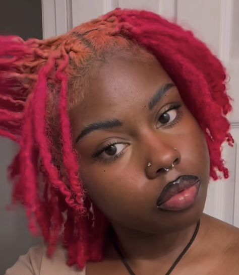 Colors Locs, Ginger And Pink Hair, Ginger Dye, Rainbow Locs, Ghost Roots, Loc Braids, Real Locs, Dyed Dreads, Pink And Orange Hair