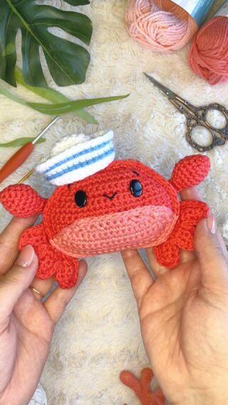 Crab Amigurumi Free Crochet Pattern • Spin a Yarn Crochet Crab Crochet Pattern Free, Crochet Crab Pattern Free, Crab Crochet Pattern, Crab Crochet, Crochet Crab, Penguin Amigurumi, Stitch Ears, Foundation Single Crochet, Elf Ornaments