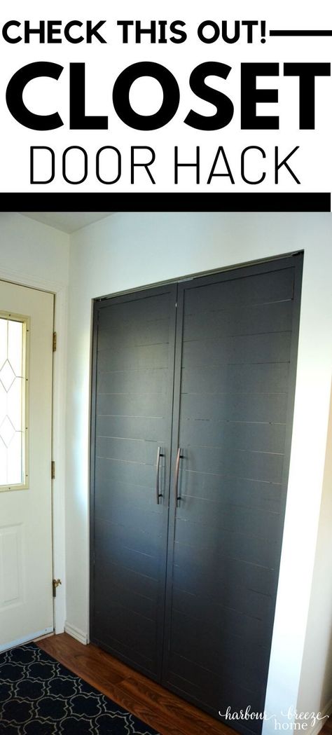 Hall Laundry Closet Door Ideas, Change Bifold Closet Doors To French Doors, How To Install Closet Doors, Bifold Into French Doors, Utility Closet Door Ideas, Shiplap Bifold Closet Doors, Entryway Closet Door Ideas, Turning Bifold Doors Into French Doors, How To Turn Bifold Doors Into French