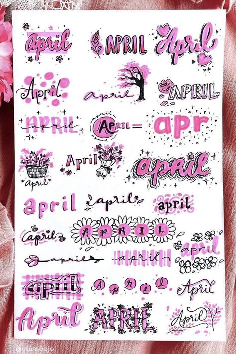 Headers For Notes, April Header, Aesthetic Calligraphy Ideas, April Bujo Cover, April Lettering, Bujo Titles, Bujo Headers, Bullet Journal April, Journal Titles