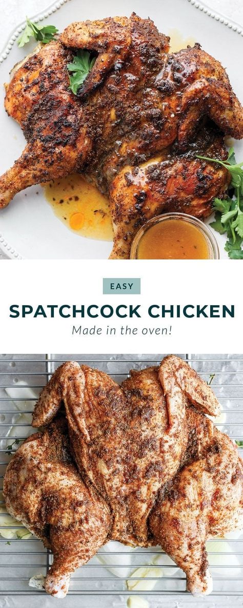 Whole Spatchcock Chicken Recipes, Baked Spatchcock Chicken Recipes, Splayed Chicken Recipes, How To Cook Spatchcocked Chicken, Spatchcock Chicken Recipes Oven, Spacocked Chicken Recipe, Whole Chicken Recipes Spatchcock, Spachocked Chicken, Spachocked Whole Chicken