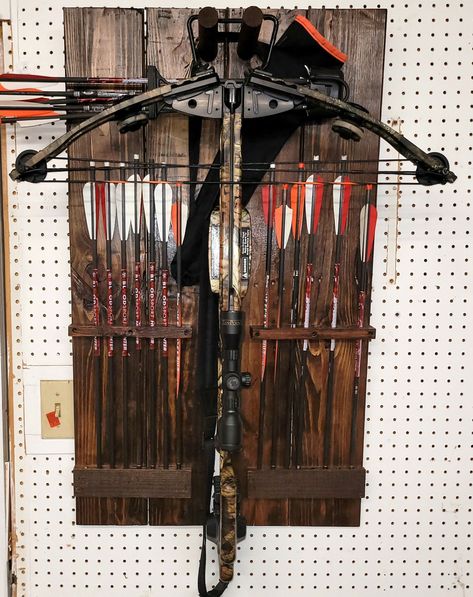 Archery Bow Rack Crossbow Wall Mount, Cross Bow Rack, Bow Wall Mount, Pallet Bow Rack, Crossbow Holder, Diy Bow Holder Archery, Crossbow Rack, Hunting Room Design, Hunting Room Decor