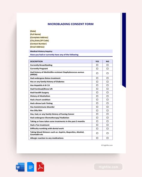 Microblading Consent Form Template Face Lift Surgery, Informed Consent, Lash Tint, Permanent Cosmetics, Consent Forms, Heart Conditions, Brow Lift, Brow Lash, Form Template