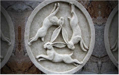 Hare Spirit Guide – Fertility and Renewal, by Judith Shaw 3 Rabbits, Three Hares, Garden Wall Plaque, Moon Gazing Hares, March Hare, White Rabbits, Cave Paintings, Rabbit Art, Animal Designs