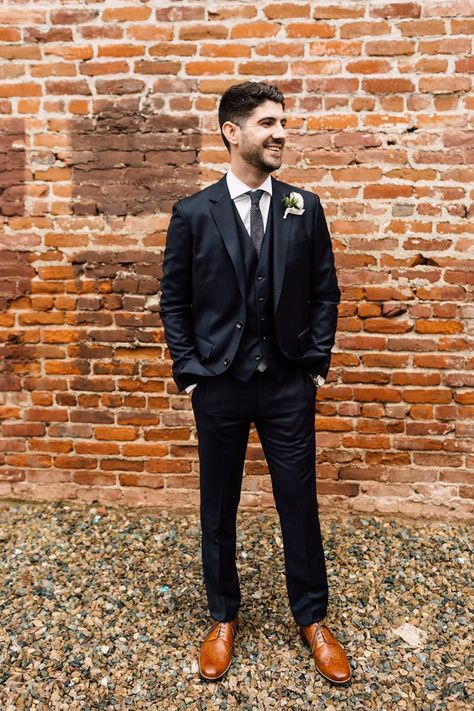 Wedding Brown Suit, Black Suit Brown Shoes, Groom Style Black, Men Wedding Outfit, Groomsman Attire, Groom Suit Black, Fearlessly Authentic, Wedding Brown, Brown Shoes Men