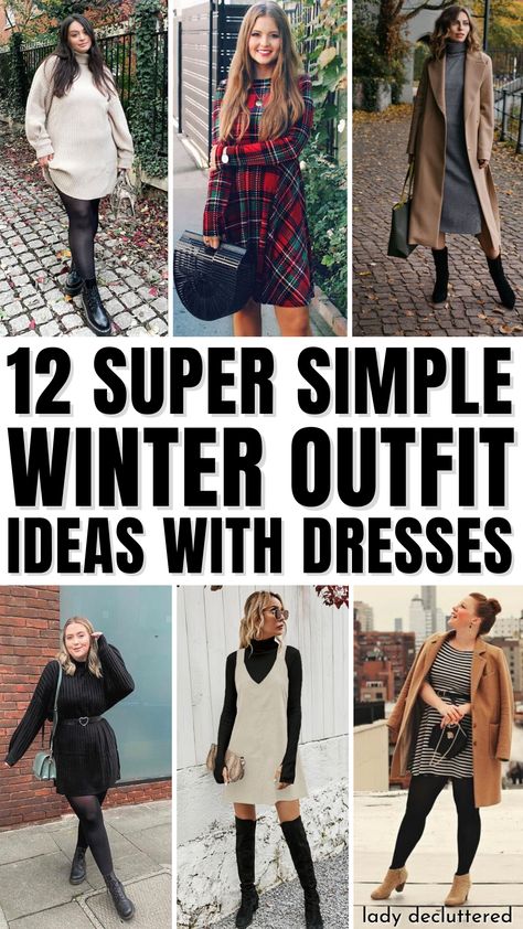 12 Super Simple Winter Outfit Ideas with Dresses Dress For Winter Cold Weather, Casual Maxi Dress Outfit Winter, Winter Outfits Cold Night Out, Cute Winter Dress Outfits For Women, Winter Outfits Nice Dinner, What To Wear With A Dress When Its Cold, Women’s Winter Dress Outfits, Afternoon Tea Outfit Winter Casual, Style A Dress For Winter