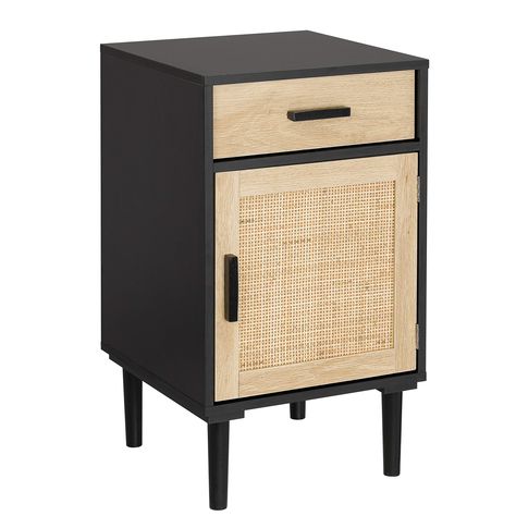 AmazonSmile: Finnhomy Tall Nightstand, End Table, Side Table with Drawer and Shelf, Hand Made Rattan Decorated Doors, Wood Accent Table with Storage for Bedroom, Black : Home & Kitchen High Bedside Table, Decorated Doors, Tall Nightstand, Storage For Bedroom, Tall Nightstands, Bedside Table Set, Nightstand Set Of 2, Side Table With Drawer, Wood Accent Table