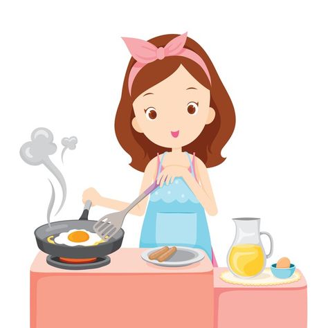 Girl cooking fried egg for breakfast in ... | Premium Vector #Freepik #vector #food #woman #girl #cartoon Egg For Breakfast, Cooking Clipart, Cartoon Chef, Clipart Boy, Alphabet Worksheets Preschool, Girl Cooking, Cartoon Boy, Kids Clipart, How To Make Breakfast