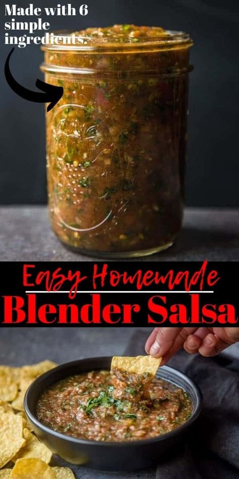 A really easy and delicious recipe for homemade salsa. This recipe only requires 6 simple ingredients and is made in the blender. Homemade Salsa In Blender, Easy Blender Salsa, Blender Salsa, Roasted Tomato Salsa, Easy Salsa Recipe, Red Chili Sauce, Homemade Salsa Recipe, Easy Salsa, Mexican Spices