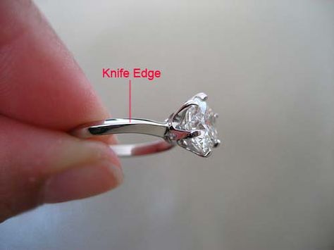 A narrow shank or knife edge shank can make your diamond look larger Knife Edge Wedding Band, Knife Edge Engagement Ring, Knife Edge Ring, Engagement Ring Mountings, Gold Solitaire Engagement Ring, Engagement Sets, Ring Mountings, Band Engagement Ring, Engagement Ring Wedding Band