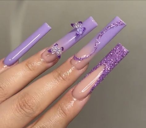 Long Lavender Acrylic Nails, Purple Nail Acrylic, Purple Nail Sets Acrylic, Long Acrylic Nail Designs Purple, Long Nails Purple, Long Nails Inspiration Purple, Purple Nails For Birthday, Long Purple Nail Designs, Purple Acyrilics Nails