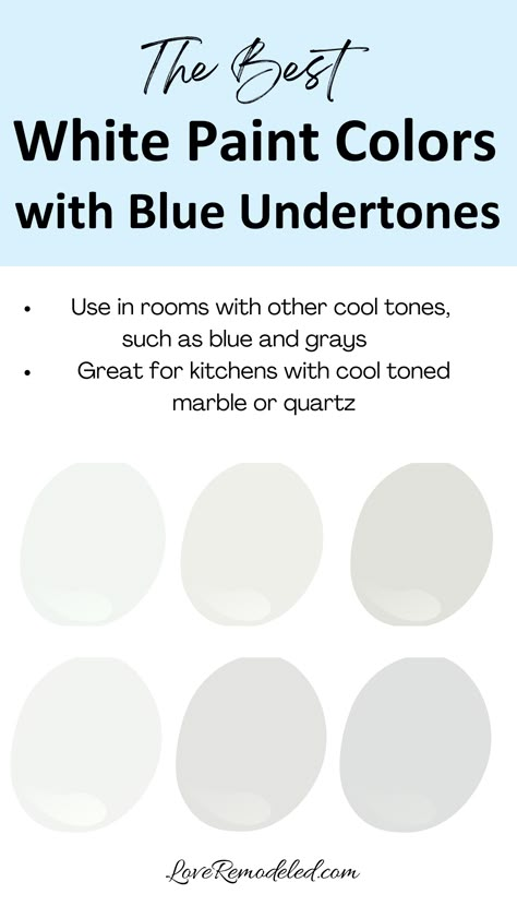 Benjamin Moore Cool Whites, Blue Walls With White Trim, Bluish White Paint Colors, Best Coastal White Paint Colors, Blue Toned White Paint Colors, White With Blue Undertone Wall Colors, Light Gray Blue Walls, White With Blue Undertone, White Paint With Blue Undertones Sherwin Williams