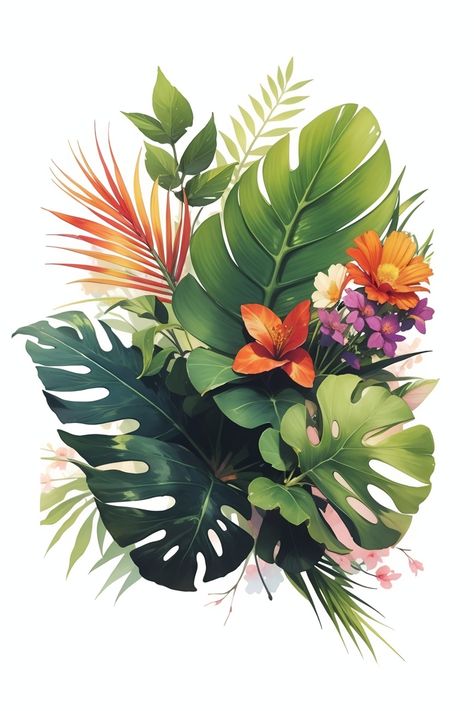 Flower Tattoo Drawings, Jungle Flowers, Flowers Artwork, Monstera Plant, Flower Artwork, Nature Art Painting, Floral Artwork, Botanical Drawings, Digital Flowers