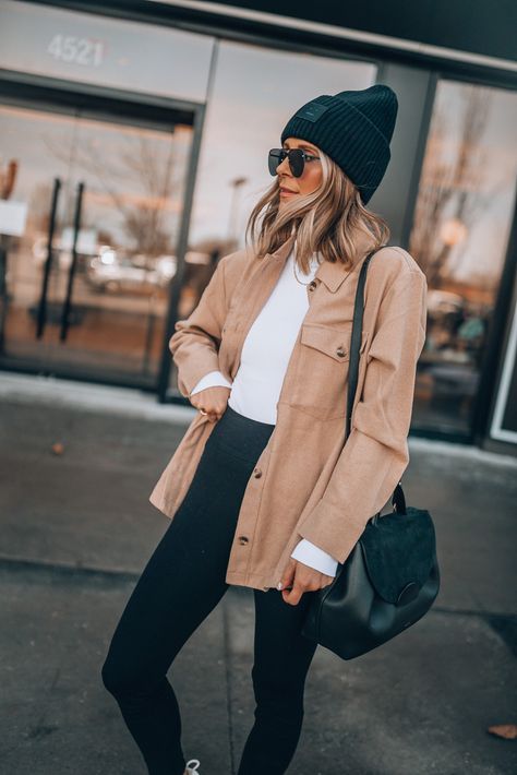 How To Style A Shacket | Cella Jane Overshirt Outfit Women, Shacket Outfit Ideas, Shacket Outfit Women, Black Leggings Casual, Shacket Outfit, Leggings Outfit Casual, Cella Jane, Black Leggings Outfit, Perfect Leggings