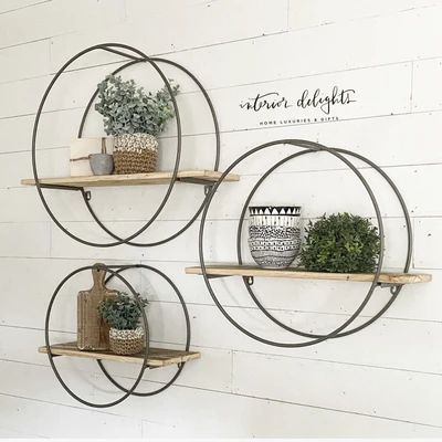 Circular Shelves, Circular Shelf, Circle Shelf, Salon Suites, Diy Plant Hanger, Metal Plant Stand, White Planters, Art Corner, Wood Interiors