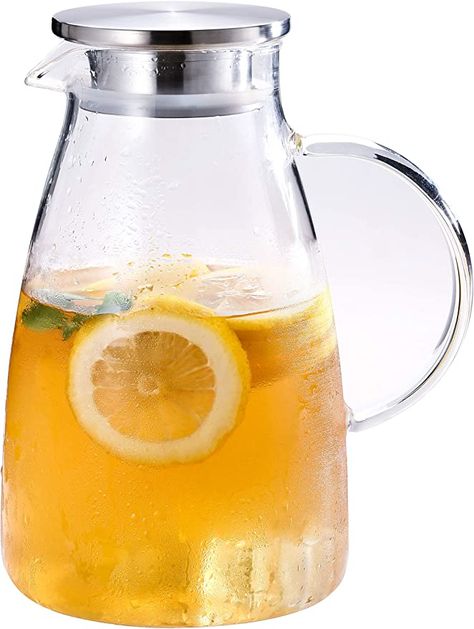 Glass Water Pitcher, Juice Jar, Glass Water Jug, Glass Beverage Dispenser, Pitcher With Lid, Iced Tea Pitcher, Homemade Juice, Juice Pitcher, Tea Pitcher