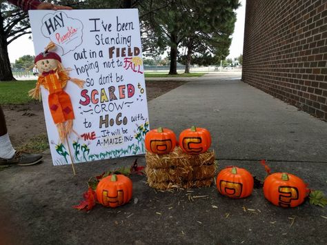 #HOCO #fallproposal #scarecrow #pumpkins #homecoming Pumpkin Hoco Proposals, Hoco Proposals Ideas Halloween, Fall Ball Proposal Ideas, Fall Hoco Proposals, Halloween Hoco Proposals, Halloween Dance Poster Ideas, Hoco Asks, Hoco 2023, Dance Posters