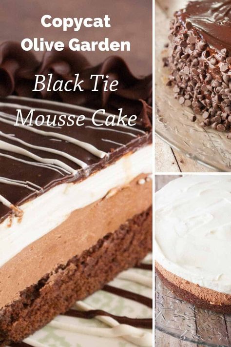 If you LOVE Olive Garden's Black Tie Mousse Cake as much as I do surely you want to make it at home! This copycat recipe tastes just like the real thing! Chocolate Mousse Brownie Cake, Black Tie Moose Cake Olive Garden Recipe, Brownie Chocolate Mousse Cake, Olive Garden Cake, Black Tie Dessert, Three Layer Chocolate Mousse Cake, Layered Chocolate Mousse Cake, Best Chocolate Mousse Cake Recipe, Olive Garden Chocolate Mousse Cake